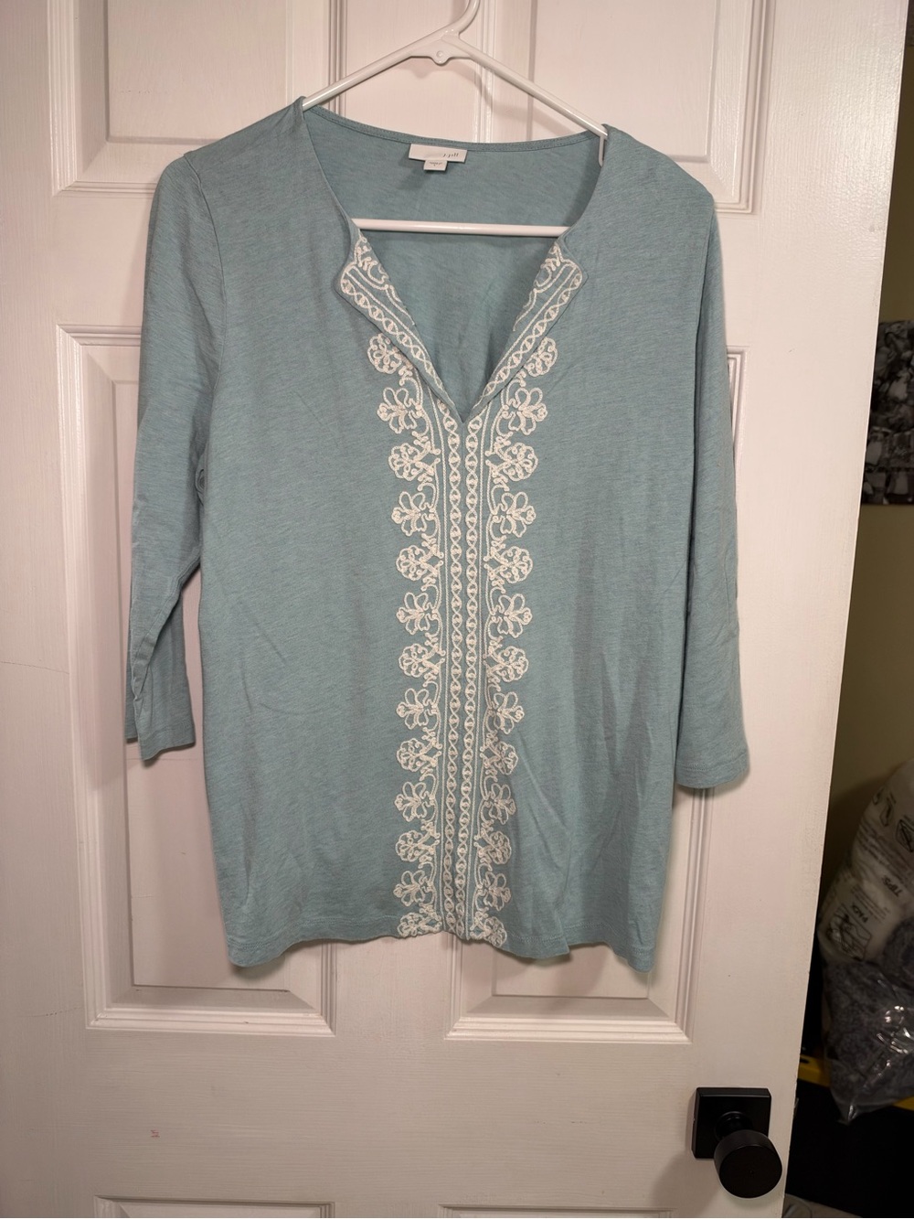J. Jill Pale Blue Tunic with White Embroidered Front